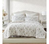 Laura Ashley - Juego de edredón tamaño Queen, Ropa de Cama Reversible de algodón Floral con Fundas a Juego, decoración del hogar para Todas Las Estaciones (marrón jardín, Queen)