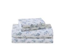 Laura Ashley - Juego de sábanas King, Ropa de Cama de Franela de algodón, Cepillado para Mayor suavidad y Comodidad (Azul Audrey, King)