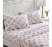 Laura Ashley - Juego de sábanas King, Ropa de Cama de Franela de algodón, Cepillado para Mayor suavidad y Comodidad (Lisalee Pink, King)