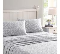 Laura Ashley - Juego de sábanas King, Ropa de Cama de Franela de algodón, Cepillado para Mayor suavidad y Comodidad (Crestwood Gris Pastel, King)