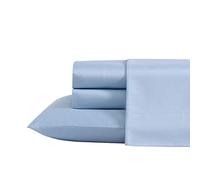 Laura Ashley - Juego de sábanas Queen, Ropa de Cama de algodón Satinado de Lujo, 800 Hilos, decoración Suave y Lisa del hogar (Azul sólido, Queen)