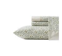 Laura Ashley - Juego de sábanas tamaño Queen, Ropa de Cama de algodón percal Transpirable con Bolsillos Profundos, decoración Elegante para el hogar, Certificado Oeko-Tex (Tierney Green, Queen)