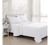 Laura Ashley - Juego de sábanas tamaño Queen, Ropa de Cama de algodón Satinado de Lujo, 800 Hilos, decoración Suave y Lisa para el hogar (Blanco sólido, Queen)