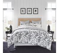 Laura Ashley - King Comforter Set, Reversible Cotton Bedding, Includes Matching Shams with Bonus Euro Shams & Throw Pillows (Amberley Black/White, King)