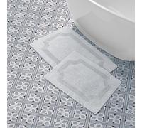 Laura Ashley laymb005964 Reversible Alfombra de baño de algodón (, 17 x 24, Aqua, Gris Claro, 2-Piece Set