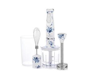 Laura Ashley Licuadora de Mano 600 W con Estampado de China Rose por VQ - Batidora de Varilla 4 en 1 con Cuchillas de Acero Inoxidable Duraderas, Batidor, Bol Para Picar, Vaso Mezclador y Vertedor