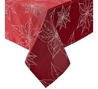 Laura Ashley Mantel de Tela Jacquard Bordada elevada, Resistente a Las Arrugas para Comedor, Vacaciones, Fiestas, Bodas o Banquetes, 60 x 84 Pulgadas, Color Rojo Flor de Pascua