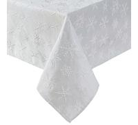Laura Ashley Mantel de Tela Jacquard Bordada, Resistente a Las Arrugas, para Comedor, Vacaciones, Fiestas, Bodas o Banquetes, 60 x 84 Pulgadas, Color Plateado Copo de Nieve