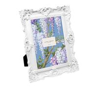 Laura Ashley - Marco de fotos de resina hecho a mano con caballete y gancho para mesa y pared, diseño floral decorativo para decoración del hogar, galería de fotos, arte y más (13 x 18 cm, blanco)