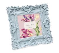 Laura Ashley - Marco de fotos de resina hecho a mano con caballete y gancho para mesa y pared, diseño floral decorativo para decoración del hogar, galería de fotos, arte y más (10 x 10 cm, azul