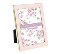 Laura Ashley Marco de fotos esmaltado blanco de 4 x 6 pulgadas, borde de metal plateado con caballete, hecho para exhibición de mesa, escritorio, decoración de pared, arte de galería y más (4 x 6,