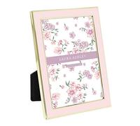 Laura Ashley Marco de fotos esmaltado rosa de 5 x 7 pulgadas, borde de metal dorado con caballete, para encimera, encimera, exhibición de mesa, estantería, escritorio, decoración de pared, galería de