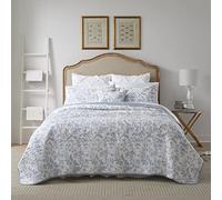 Laura Ashley Ropa de Cama Reversible de algodón con Fundas a Juego, decoración Floral para el hogar para Todas Las Estaciones, Color Azul ámbar, tamaño King