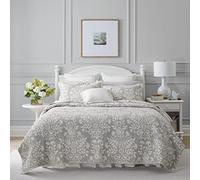 Laura Ashley Rowland Collection - Ropa de Cama 100% algodón, Reversible, para Todas Las Estaciones con Funda a Juego, prelavada para Mayor Comodidad, tamaño King, Color Gris