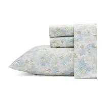 Laura Ashley - Sábanas Queen, Juego de Ropa de Cama de algodón Satinado Suave, Elegante, Suave y Transpirable para decoración del hogar (Rena Teal, Queen)