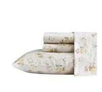 Laura Ashley - Sábanas tamaño Queen, Juego de Ropa de Cama de algodón Satinado Suave, Elegante, Suave y Transpirable para decoración del hogar (Little Darlings Beige, Queen)