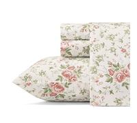 Laura Ashley Sheets Juego de Ropa de Cama de algodón Satinado, Elegante, Suave y Transpirable para decoración del hogar, Lilian Coral, Matrimonio, 4