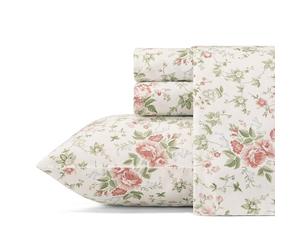 Laura Ashley Sheets Juego de Ropa de Cama de algodón Satinado, Elegante, Suave y Transpirable para decoración del hogar, Lilian Coral, Matrimonio Doble