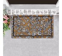 Laura Ashley Slip Resistant Elmdon Border Floral Design Coir Doormat - 17.5" x 30" - Natural Fiber Mat for Entryway
