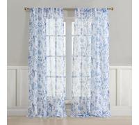 Laura Ashley Summer Palace - Cortinas para Ventana con Bolsillo para Barra, 243.8 cm de Largo, Juego de 2 Paneles, Filtro de luz Transparente, Color Azul