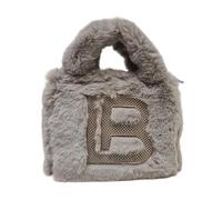 Laura Biagiotti Bolso línea Britt de peluche con logotipo LB, correa de cadena de metal, 26 x 12 x 19 cm, asas dobles, cierre de cremallera, forro interior con bolsillos, art. LB25W-115-2, tierra, M