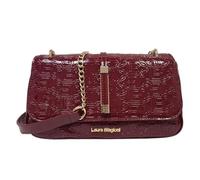 Laura Biagiotti Bolso mujer línea Arcade, piel sintética barnizada impresión LB, correa cadena metálica dorada, dimensiones 27 x 9 x 14, cierre solapa y cremallera, forro personalizado Art. LB25W-250