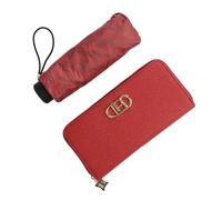 Laura Biagiotti Set de Regalo Elegante para Mujer, Cartera Monedero de PU y Paraguas Super Mini Plegable de Bolsillo