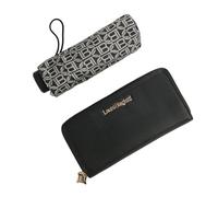 Laura Biagiotti Set de Regalo Elegante para Mujer, Cartera Monedero de PU y Paraguas Super Mini Plegable de Bolsillo
