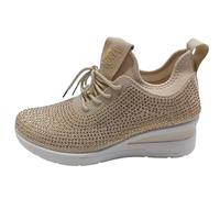 Laura Biagiotti Zapatillas Sneakers 8937 Tejido elástico de calcetín con cordón y tachuelas Memory Foam, beige, 38 EU