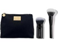 LAURA GELLER NEW YORK Bolsa de maquillaje de pana + juego de 2 brochas de mezcla de bellezas