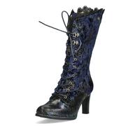 Laura Vita Botas Mujer Floral Patrón Encaje Y Metálico Brillo Alcbaneo 351