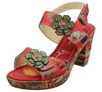 Laura Vita Nellao 15 - Sandalias de cuña para mujer, color rojo y multicolor, Rojo y multicolor, 35.5 EU