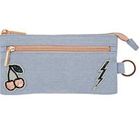 Lauren Johnny 50414 Lauren - Cartuchera Escolar, Estuche de Mezclilla con Cremallera, 8.26 x 0.39 x 4.52 pulgadas, Mezclilla con Detalles de Oro Rosa
