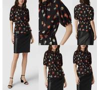 Lauren Ralph Lauren Blusa Con Cuello De Lazo Floral Camisa Top T-shirt Tee S