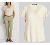 Lauren Ralph Lauren Siglay Camisa Top De Lino Con Cuello En V Y Volantes L