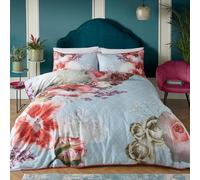 Laurence Llewelyn-Bowen - Juego de Funda de edredón Azul, tamaño King (220 x 230 cm), Estampado Floral Rojo, Funda de Cama de Lujo, 100% algodón, colección Mayfair Lady