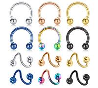 LAURITAMI 12pcs Espiral Barbell Piericng Pendientes Cartílago Helix Tragus Pendiente Labio Ceja Labret Anillos Piercing Joyas Acero Quirúrgico 16g