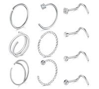 LAURITAMI 20G Nasenpiercing Ring Dünn, Spirale Chirurgenstahl Nasenpiercing Stecker Double Nasenpiercing Rings Gold Silber Set, Nasenstecker mit Zirkonia für Frauen und Männer, Acero inoxidable