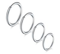 LAURITAMI 4 Piezas Piercing Nariz 16G Acero Quirúrgico Delgado Piercing Nariz Anillo Set Plata, Septo Clicker Anillo, Labio Oreja Piercing Nariz Joyería 8/10/12MM