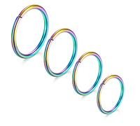 LAURITAMI 4 Piezas Piercing Nariz 18G Acero Quirúrgico Delgado Piercing Nariz Anillo Color Set,Septo Clicker Anillo,Labio Oreja Piercing Nariz Joyería 6/8/10/12MM