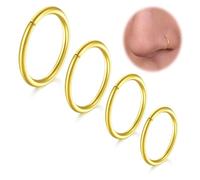 LAURITAMI 4 Piezas Piercing Nariz 18G Acero Quirúrgico Delgado Piercing Nariz Anillo Oro Set,Septo Clicker Anillo,Labio Oreja Piercing Nariz Joyería 6/8/10/12MM