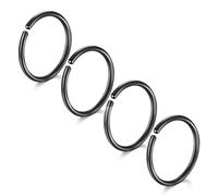 LAURITAMI 4 Piezas Piercing Nariz 22G Acero Quirúrgico Delgado Piercing Nariz Anillo Negro Set, Septo Clicker Anillo, Labio Oreja Piercing Nariz Joyería 8MM