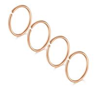 LAURITAMI 4 Piezas Piercing Nariz 22G Acero Quirúrgico Delgado Piercing Nariz Anillo Oro Rosa Set, Septo Clicker Anillo, Labio Oreja Piercing Nariz Joyería 8MM