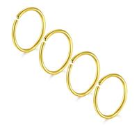 LAURITAMI 4 Piezas Piercing Nariz 22G Acero Quirúrgico Delgado Piercing Nariz Anillo Oro Set, Septo Clicker Anillo, Labio Oreja Piercing Nariz Joyería 8MM