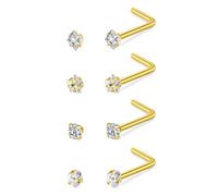 LAURITAMI 4 piezas piercing nariz acero quirurgico 20G CZ nariz nostril piercing señoras hombres plata oro