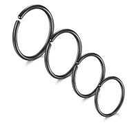 LAURITAMI 4 Piezas Piercing Nariz Anillo 20G Acero Quirúrgico Delgado Piercing Nariz Anillo Negro Set, Septo Clicker Anillo, Labio Oreja Piercing Nariz Joyería 6/8/10/12MM