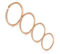 LAURITAMI 4 Piezas Piercing Nariz Anillo 20G Acero Quirúrgico Delgado Piercing Nariz Anillo Oro Rosa Set, Septo Clicker Anillo, Labio Oreja Piercing Nariz Joyería 6/8/10/12MM