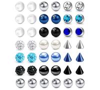 LAURITAMI 49PCS 14G Color Mixto Piercing Bolas de Reemplazo Acero Inoxidable & Claro Acrílico Parts for Industrial Barbell Pezón Lengua Barra Cuerpo Joyería