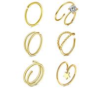 LAURITAMI 6 Piezas Piercing Nariz Aros Doble 20G Pendiente Fino 6/8/10mm Piercing Joyería CZ Estrella