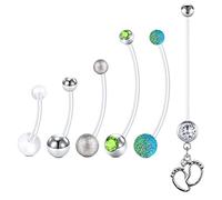 LAURITAMI 6Pieza Piercing Ombligo Embarazo Maternidad Acrílico Bioflex 14G Largo Mancuernas Pies del Bebé Cuelgan CZ Anticipo Piercing Cuerpo Joyería 14mm 18mm 25mm 32mm